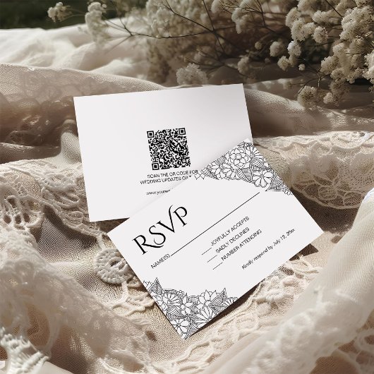 Schwarz-Weiß-Blumenmuster RSVP Karte