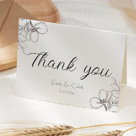 Schwarz-Weiß-Blumenrahmen-Linie Art Dankeskarte