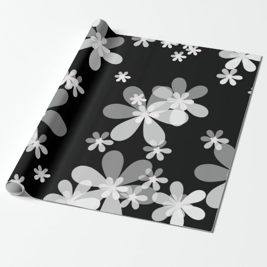 Schwarz-weiß blumenreich geschenkpapier (Ungerollt)