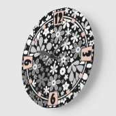 Schwarz-weiß blumenreich große wanduhr (Winkel)