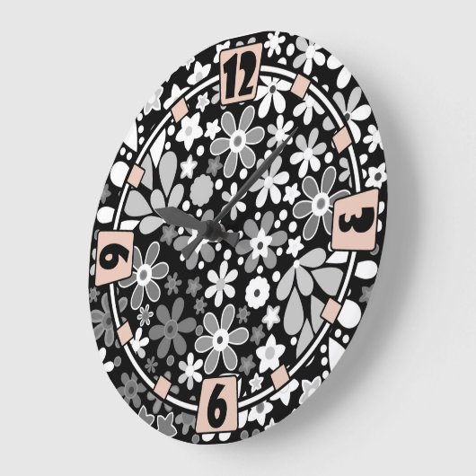 Schwarz-weiß blumenreich große wanduhr (Winkel)
