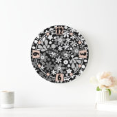 Schwarz-weiß blumenreich große wanduhr (Zuhause)