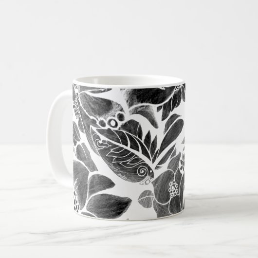 Schwarz-weiß blumenreich kaffeetasse (Vorderseite Links)