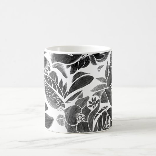 Schwarz-weiß blumenreich kaffeetasse (Mittel)
