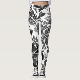 Schwarz-weiß blumenreich leggings