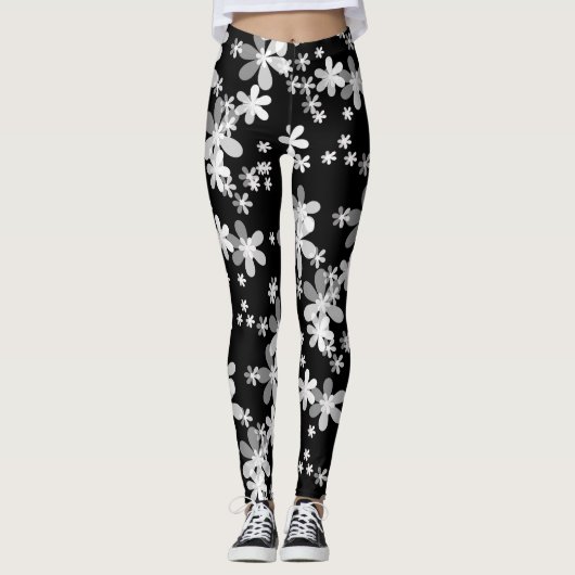 Schwarz-weiß blumenreich leggings (Vorderseite)
