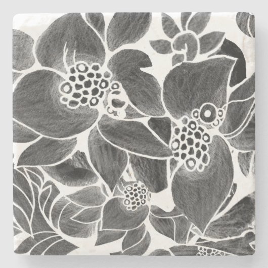 Schwarz-weiß blumenreich steinuntersetzer (Vorderseite)