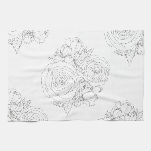 Schwarz-Weiß-Blumensammlung Geschirrtuch (Horizontal)