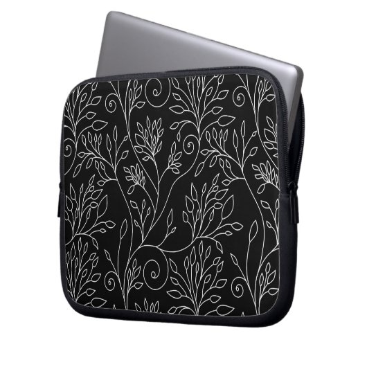 Schwarz-Weiß-Blumenschlacke Laptopschutzhülle (Vorderseite Links)