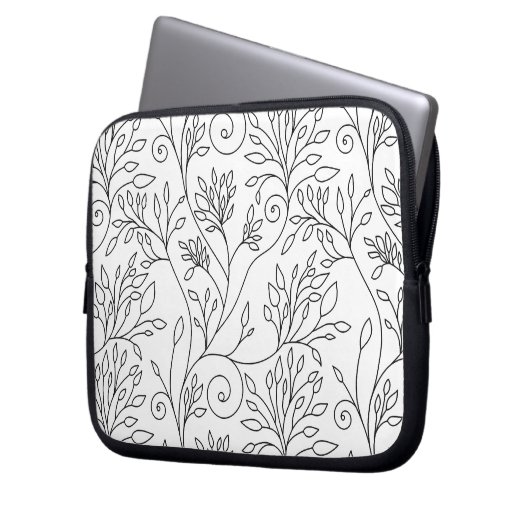 Schwarz-Weiß-Blumenschlacke Laptopschutzhülle (Vorderseite Links)