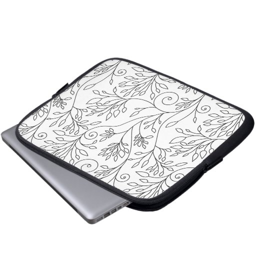 Schwarz-Weiß-Blumenschlacke Laptopschutzhülle (Vorne Knopf)