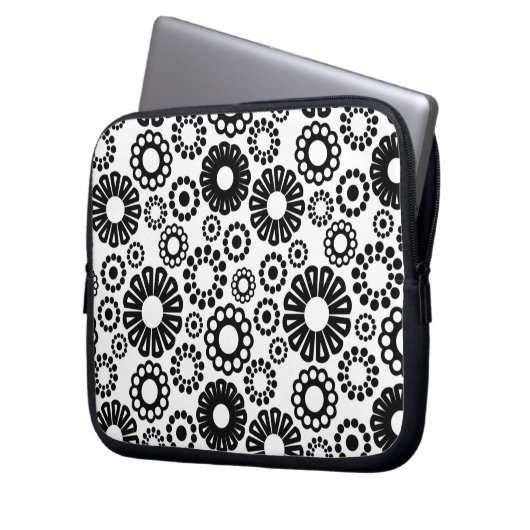 Schwarz-Weiß-Blumenschlacke Laptopschutzhülle (Vorderseite Links)