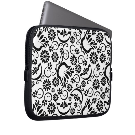 Schwarz-Weiß-Blumenschlacke Laptopschutzhülle (Vorne Rechts)