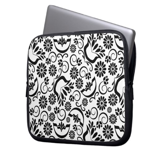 Schwarz-Weiß-Blumenschlacke Laptopschutzhülle (Vorderseite Links)