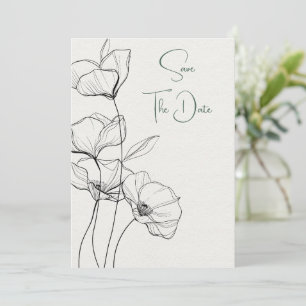 Schwarz-Weiß-Blumenstrauß-Linie Kunst und Dichtung Save The Date