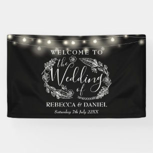 Schwarz-Weiß-Blumenzwiebelleuchten Hochzeit Banner