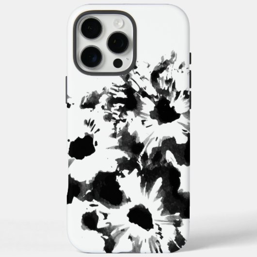 Schwarz-weiß-blumige Originalkunst Case-Mate iPhone Hülle (Rückseite)