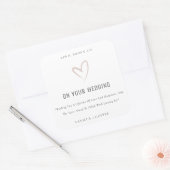 Schwarz-weiß Blush Liebe Heart Wedding Geschenkker Quadratischer Aufkleber (Umschlag)