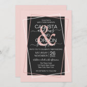 Schwarz-weiß Blush Pink Titled Geo Border Wedding Einladung (Vorne/Hinten)