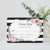 Schwarz-weiß Blush Pink Wasserfarbe Blumenzehen RSVP Karte (Stehend Vorderseite)