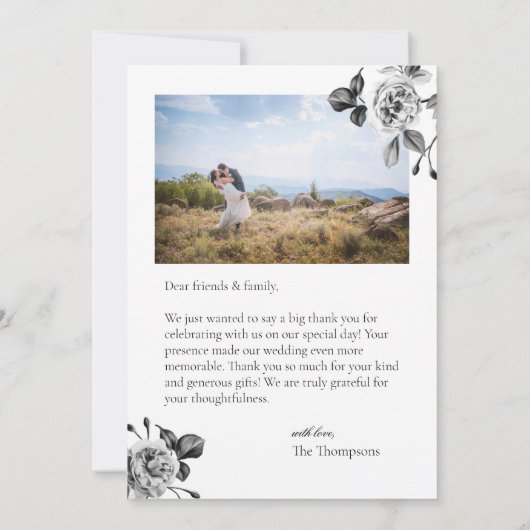 Schwarz-Weiß-Blüte individuell anpassbar Dankeschö Dankeskarte (Rückseite)