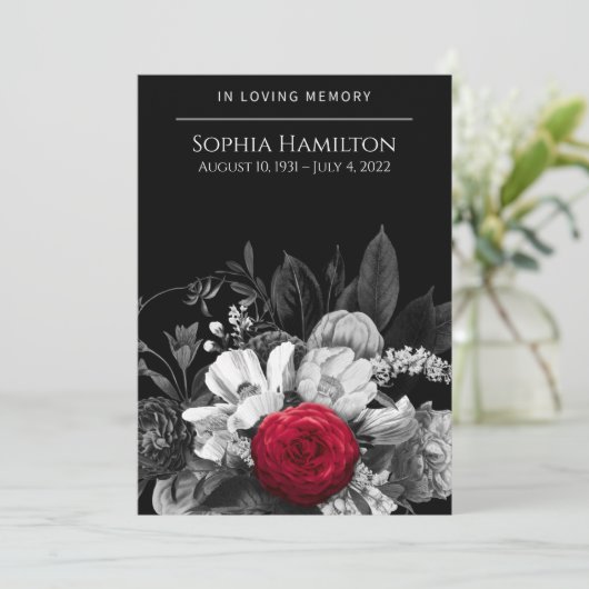 Schwarz-Weiß-Blüte mit Pop der Roten Beerdigung Programm (Stehend Vorderseite)