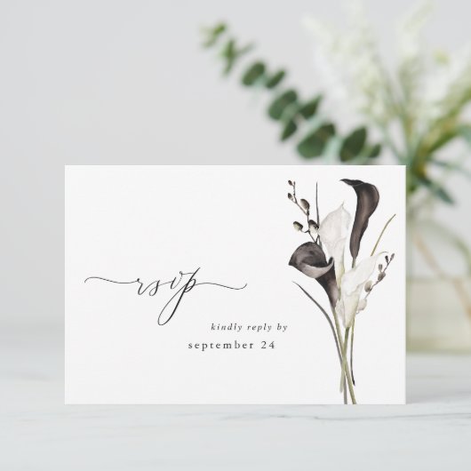 Schwarz-Weiß-Blüten Mahl UAWG 2 RSVP Karte (Stehend Vorderseite)