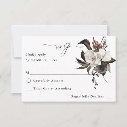 Schwarz-Weiß-Blüten ni Mahlzeiten UAWG 3 RSVP Karte (Vorderseite)