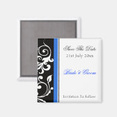 Schwarz-Weiß-Blüten Save the Date blau Magnet (Vorderseite/Rückseite)