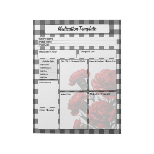 Schwarz-Weiß-Blütenblatt _ Vorlage für Arzneimitte Notizblock (Rotiert)