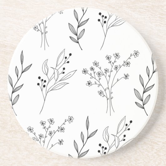 Schwarz-Weiß-Blütenboho-Hochzeit Getränkeuntersetzer (Vorne)