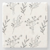 Schwarz-Weiß-Blütenboho-Hochzeit Steinuntersetzer (Vorderseite)