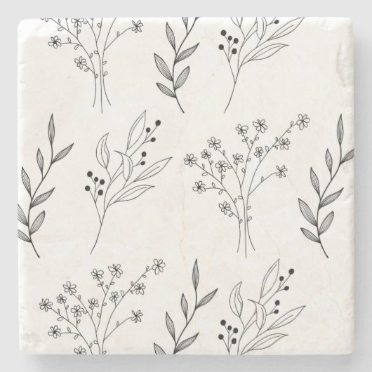 Schwarz-Weiß-Blütenboho-Hochzeit Steinuntersetzer (Vorderseite)