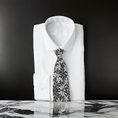 Schwarz-Weiß-Blütenbraun Tinte Blume Krawatte