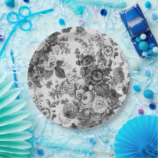 Schwarz-Weiß-Blütenfolie Nr.3 Papierplatte Pappteller (Party)