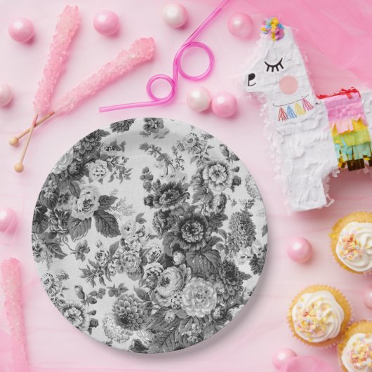 Schwarz-Weiß-Blütenfolie Nr.3 Papierplatte Pappteller (Party)