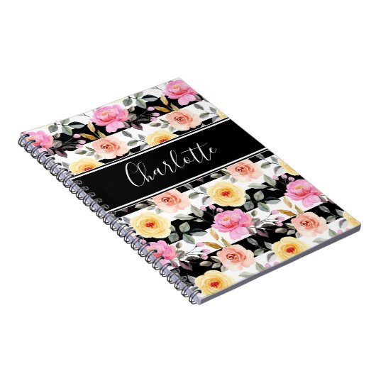 Schwarz-weiß Blütengelb rosa Blumenzellenbezeichnu Notizblock (Rechte Seite)