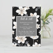 Schwarz-Weiß-Blütengraue Textbox Hochzeit Einladung (Stehend Vorderseite)