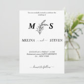 Schwarz-Weiß-Blütenhochzeit Einladung (Stehend Vorderseite)