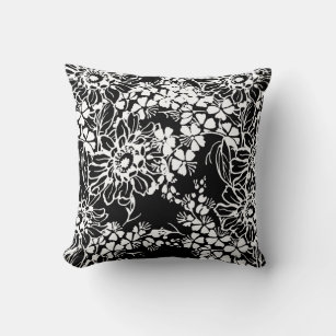 Schwarz-Weiß-Blütenkissen Kissen