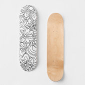 Schwarz-Weiß-Blütenmalerei auf dem Deck Skateboard (Vorderseite)