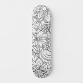 Schwarz-Weiß-Blütenmalerei auf dem Deck Skateboard (Vorderseite)