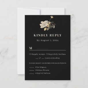 Schwarz-Weiß-Blütenmonogramm-Hochzeit RSVP Karte