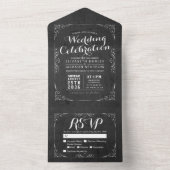 Schwarz-Weiß-Blütenrahmen-Hochzeit RSVP All In One Einladung (Innen Boden)