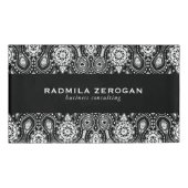 Schwarz-Weiß-Blütenrahmen Namenschild (Vorderseite)