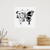 Schwarz-Weiß-Blütenschmetterling Poster (Küche)