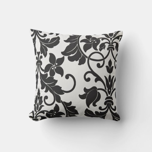 Schwarz-Weiß-Blütenwirbel Kissen (Vorderseite)