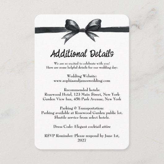 Schwarz-Weiß-Bogen | Elegante Hochzeit | Monochrom Begleitkarte (Vorderseite)