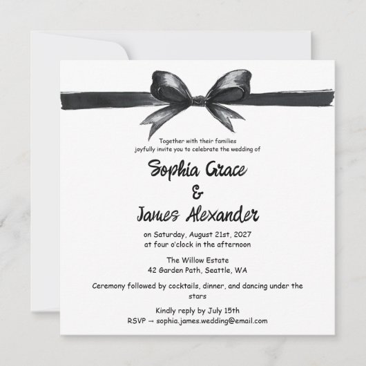 Schwarz-Weiß-Bogen | Elegante Hochzeit | Monochrom Einladung (Vorderseite)