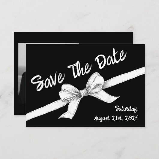 Schwarz-Weiß-Bogen | Elegante Hochzeit | Monochrom Save The Date (Vorne/Hinten)